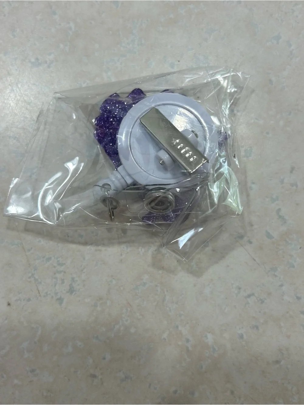 Purple Glitter 'Help Is On The Way Dear' Decorative Badge Reel